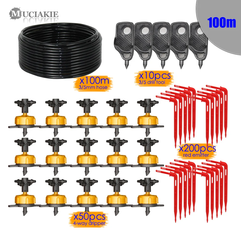 MUCIAKIE 100 м 2LPH компенсация давления излучатель наборы для полива для сельскохозяйственная теплица капельная система орошения w/Дырокол - Цвет: 100m 3l5 kit