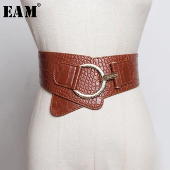 

[EAM] Pu Leather Black Asymmetrical Back Elastic Wide Belt Personality Women New Fashion All-match Spring Autumn 2020 1M532