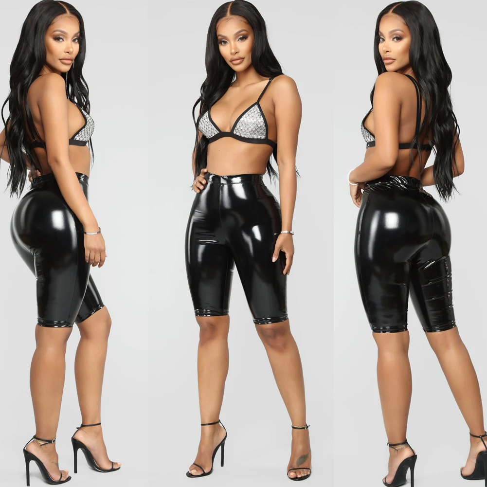 HOT Womens Sexy Shiny Capris PU Leather Capri Pants Joggers Women Slim Fit High Waist Solid Shorts Bodycon Short Pants HOT Womens Sexy Shiny Capris PU Leather Capri Pants Joggers Women Slim Fit High Waist Solid Shorts Bodycon Short Pants