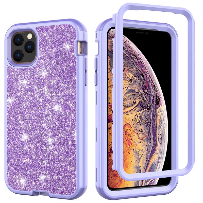 

iPhone 11Promax 8 6 7 Plus x xr xs max Glitter Phone Case Shockproof Hybrid Armor Silicon Rubber Heavy Duty Case Full Body Cover