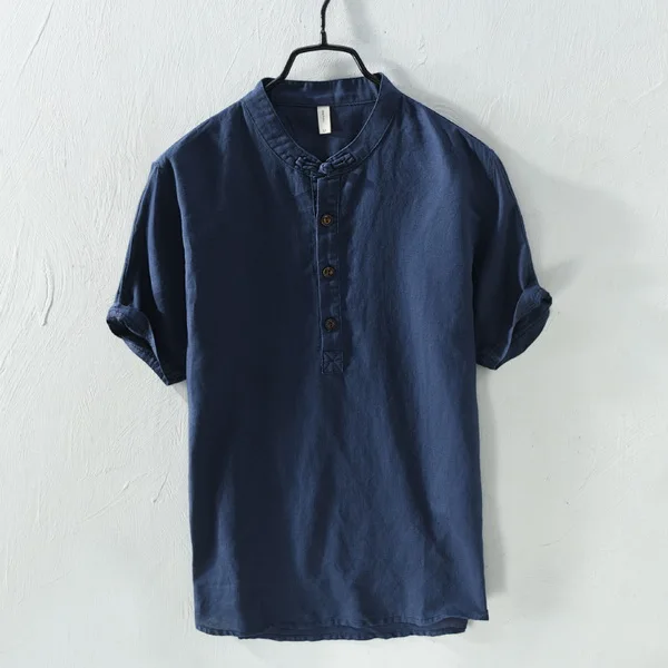 navy blue M-4XL летние зеленые рубашки мужские брендовые рубашки для мужчин рубашки с коротким рукавом мужские топы Модные удобные рубашки мужские топы chemise - Цвет: navy blue