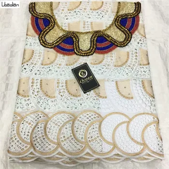 

5yard White Swiss lace fabric And Different Neckline diamond embroidery African cotton fabric Swiss voile lace Dubai style E06-6