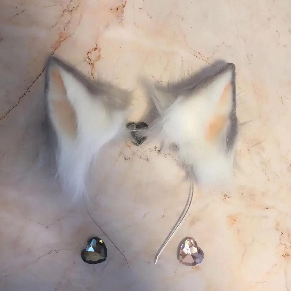

MMGG New Gray Small Milk Wolf Ears hairhoop Wolves Cats Neko Fox style headwear custom made hairpin