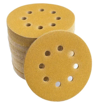 

5-Inch 8-Hole Hook and Loop Sanding Discs 120-Grit Sandpaper Pad Self Adhsive Back Sander Disk Sandpaper, 100-Pack