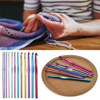 

12pcs Metal Handle Crochet Hook Knitting Needles Set Crocheting Needle Tool Aluminum Colored Crochet Sweater Knitting Diy Crafts