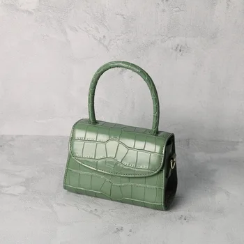 

2020 Mini Vintage Crocodile Grain Leather Cowhide Clamshell Shoulder Messenger Portable Small Square Bag