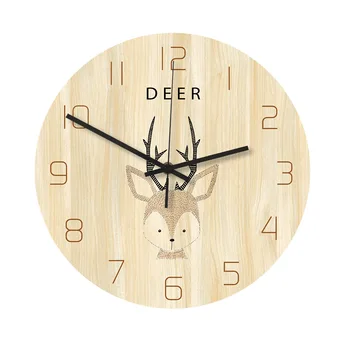 

CC042 MORI Series Northern European-Style Cartoon Deer Wall Clock Acrylic Wood Color Printing Clock Living Room Bedroom Decorati
