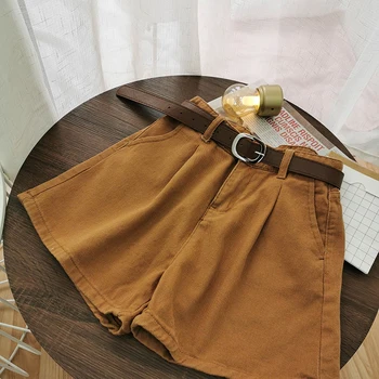 

Vintage High Waist Shorts Women 2020 Summer Wide Leg Streetwear With Sashes Korean Style Brown Beige White Black Short Pants