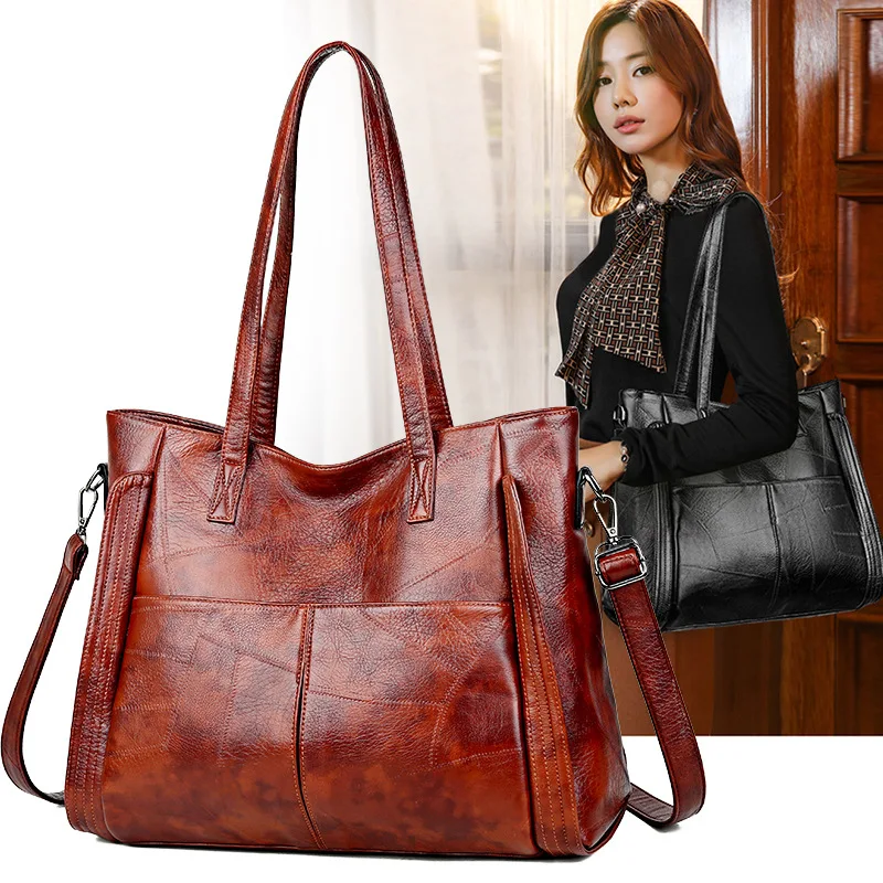 

2020 New Style Europe And America Pu Joint Soft Leather Crossbody Bag Large Capacity WOMEN'S Bag Fashion Simple Travel Handbag
