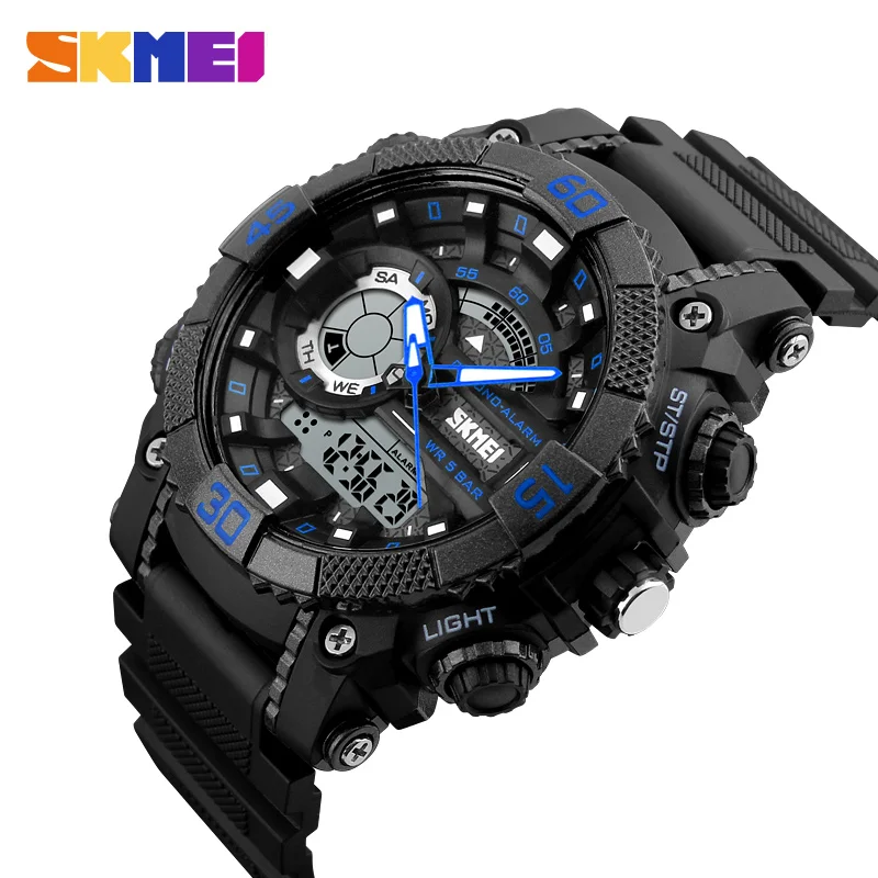 

SKMEI Men Sports Watches Outdoor Dual Display Digital Quartz Black Watch Multiple Time Zone 50M Waterproof Wristwatches 1228