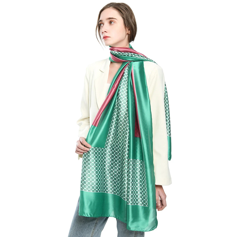 

2021 Fashion Long Silk Scarf Circle and Plaid Printed Foulard Shawl Sun protective Out Door Hair Scarf Luxury Dress Neck Wrap
