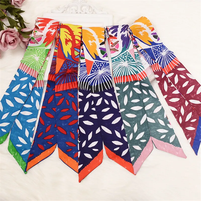 

Fireworks Print Bag Scarf 2019 Design Silk Scarf Women Headband Fashion Female Skinny Neckerchief Head Scarf Scarves & Wraps