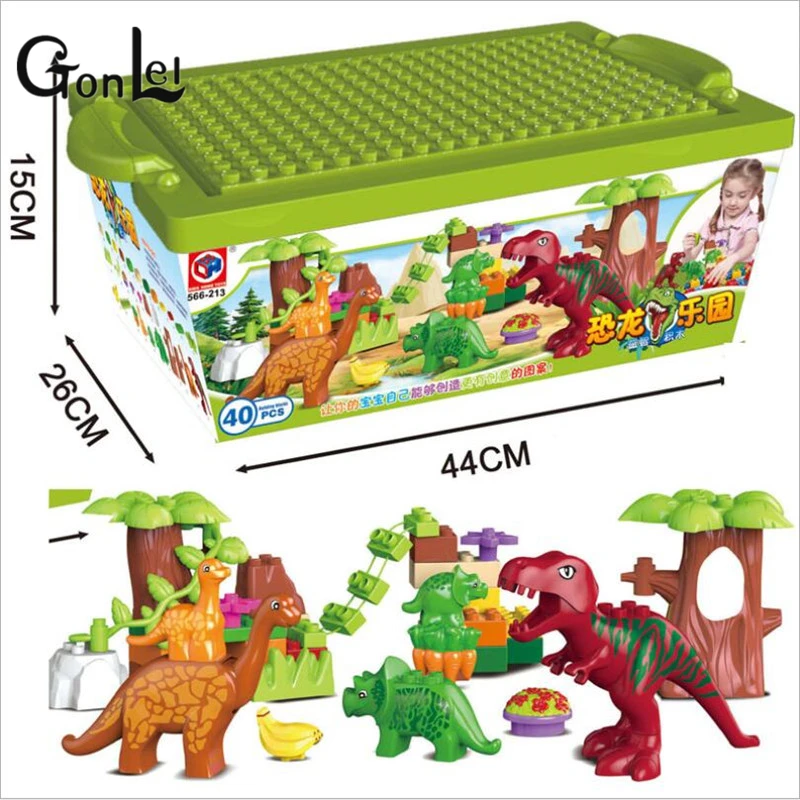 40 pièces/lot Dino vallée blocs de construction définit de grandes particules animaux dinosaure monde modèle jouets briques compatibles Lepining Duploe