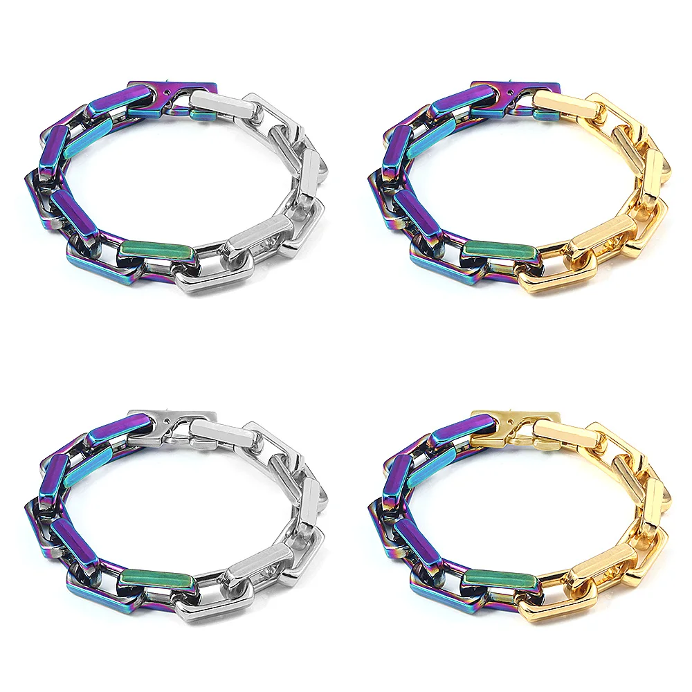 Punk Lock Chain Bracciale Uomo Hip Hop Attorcigliato Grosso Braccialetti A Maglie Spesse Gradiente Colorato Catena Cubana Gioielli Da Donna