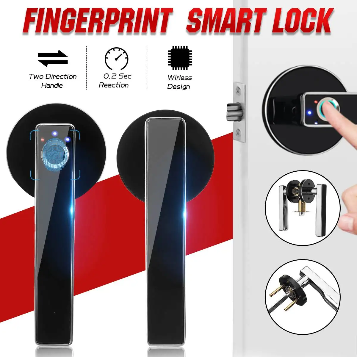 

Smart Handle Fingerprint Lock Biometric Keyless Electronic Door Locks Key Zinc Alloy Home Indoor Bedroom Office Lock