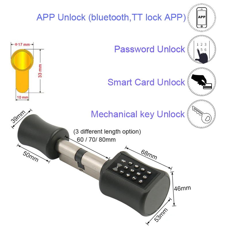 Умный цилиндрический замок TT замок приложение Bluetooth 13,56 МГц IC карта цифровой разблокировка легко заменить цилиндрический замок стать умным