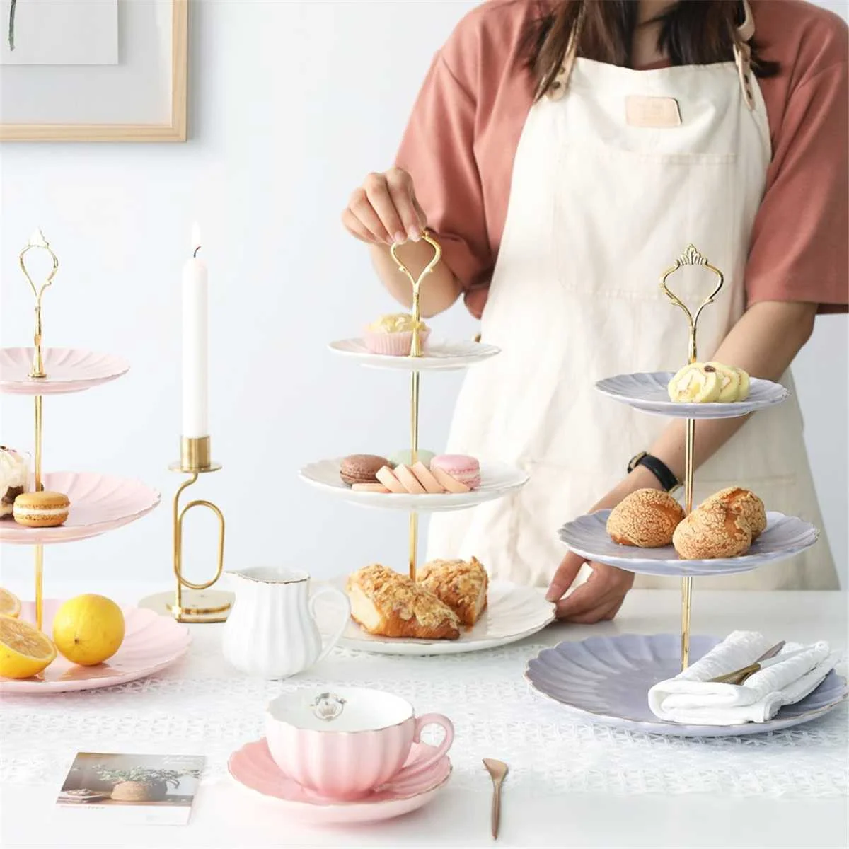 3 Tier Cake Display Stand Hardware Crown Metal Fitting Party Tray Cake Food Dessert Rack Holder for Kitchen Home No Plate