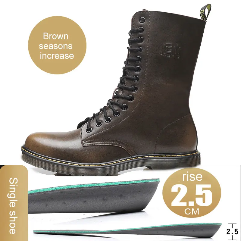 increased brown FZNYL/мужские Ботинки martin из натуральной кожи; мужская обувь с высоким берцем и нескользящей подошвой; удобная обувь в байкерском стиле; Туфли-оксфорды, увеличивающие рост - Цвет: increased brown