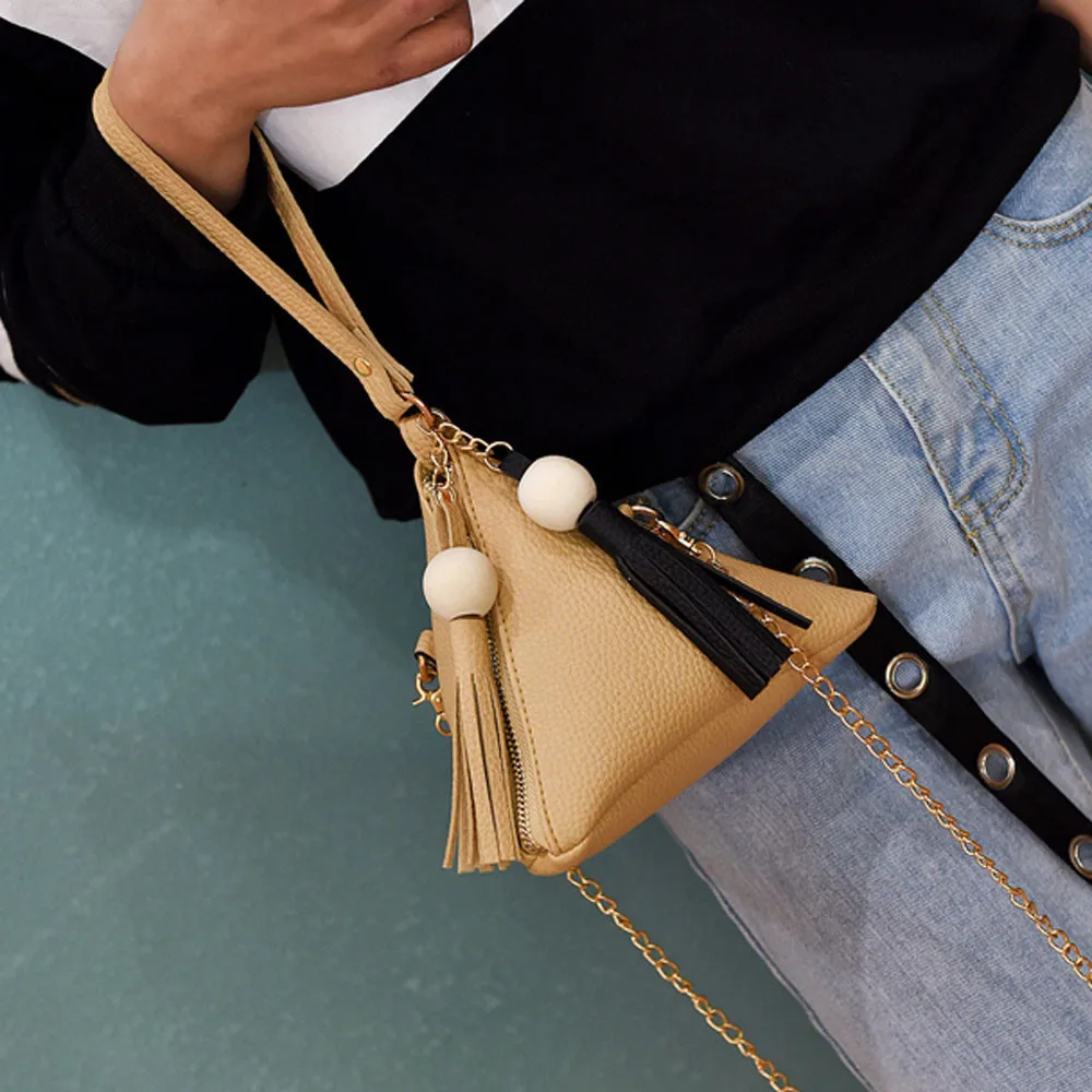 Женская модная треугольная мини-сумка на плечо, женская сумка с кисточками, женская сумка, сумки на плечо, сумка-тоут, Дамская монета, кошелек bolso mujer