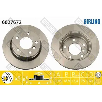 

Disc brake BMW 3 E46 316-323 98-05 rear D = 276mm. GIRLING 6027672