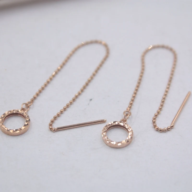 

Solid 18K Rose Gold Dangle Earrings Best Gift Perfect Circle & Beads Chain Earrings Line 90mmL 1.27g Fine Jewelry
