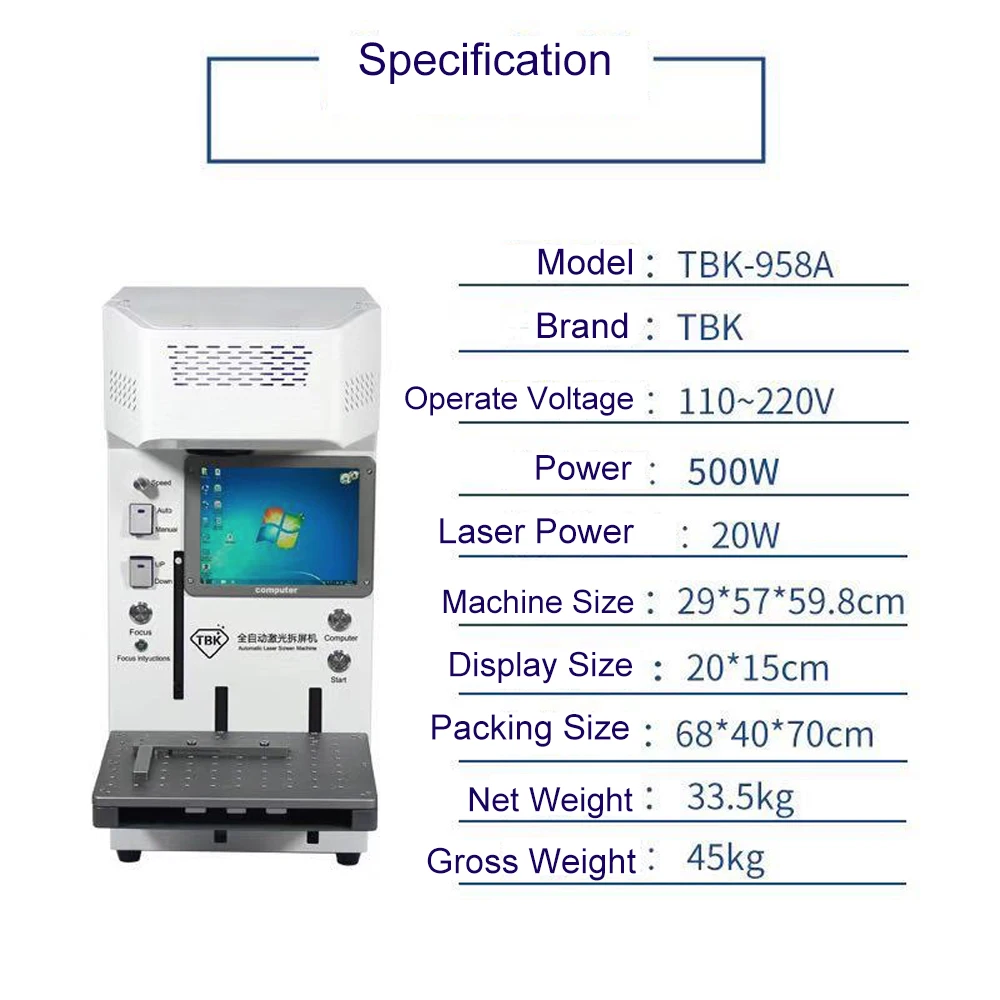 

TBK-958A Mobile Phone Back Cover Crack Glass Laser Cutting Seperate Machine For iPhone 7 8 Plus X Xs Xr Xs Max