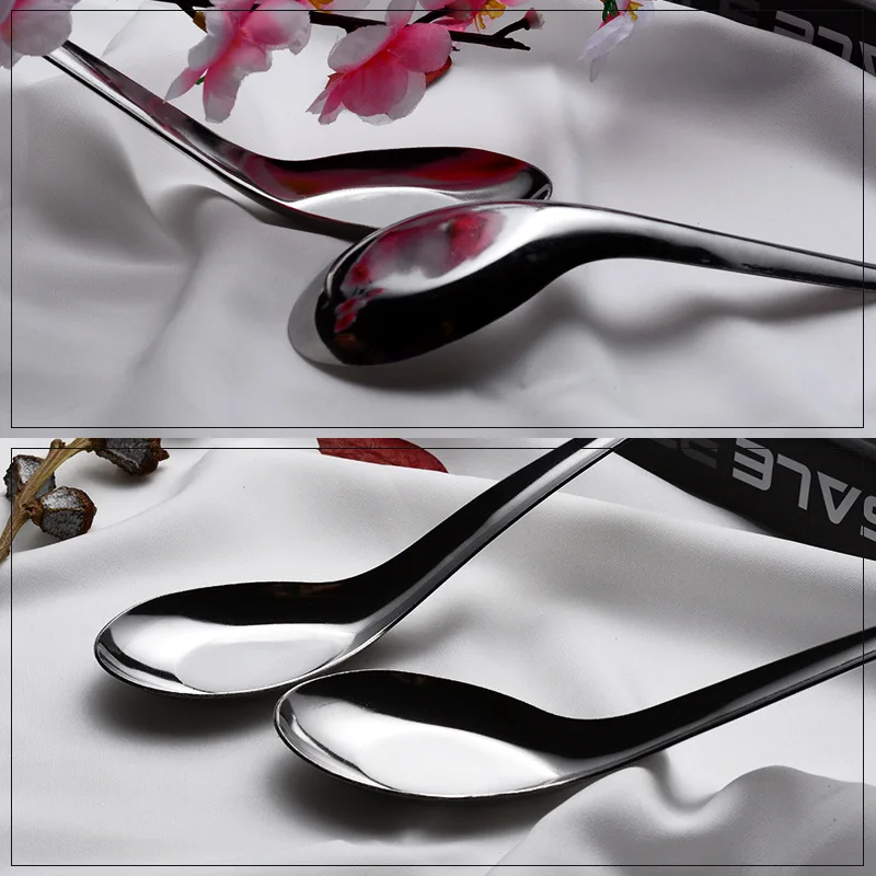 304 Stainless Steel Flat Spoon with Hook 1mm Thick Wandering Peddler Tableware Multi-Specification Classic Chinese Style Spoon C