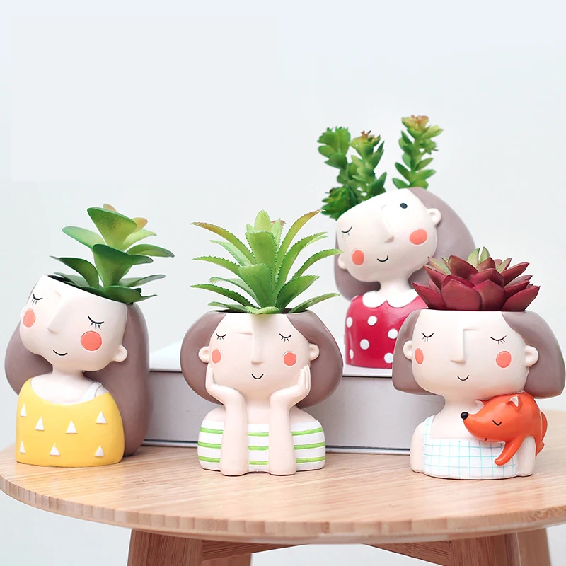 

Lovely Girl Flower Pots Vases Home Decoration European Style Resin Succulent Plants Planter Pot Mini Bonsai Cactus Flower Vase