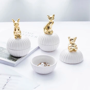 

Animal Cat Bird Kitchen Ceramic Food Candy Storage Tray Fruit Plate Desktop Organizer Spherical Jewelry Display Wedding Gift Box