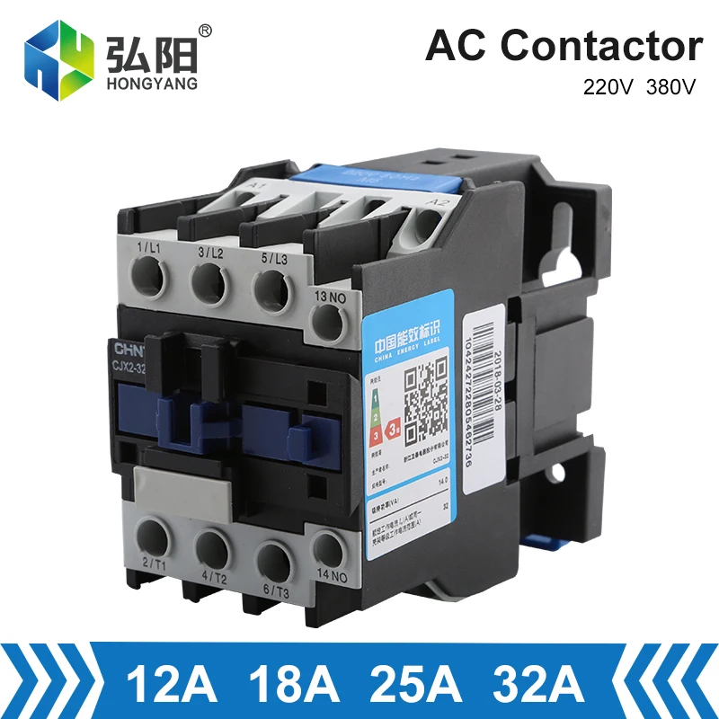 AC Contactor CJX2 Series Coil Voltage 220V / 380V Three-Phase Motor Electromagnetic Relay NO Normally Open 12A 18A 25A 32A