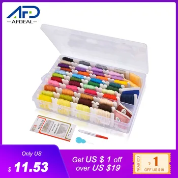 

50 Color Embroidery Floss Cross Stitch Thread Sekin Kit With Threader Bobbins Sewing Needles Storage Box Rainbow Color Kid Craft