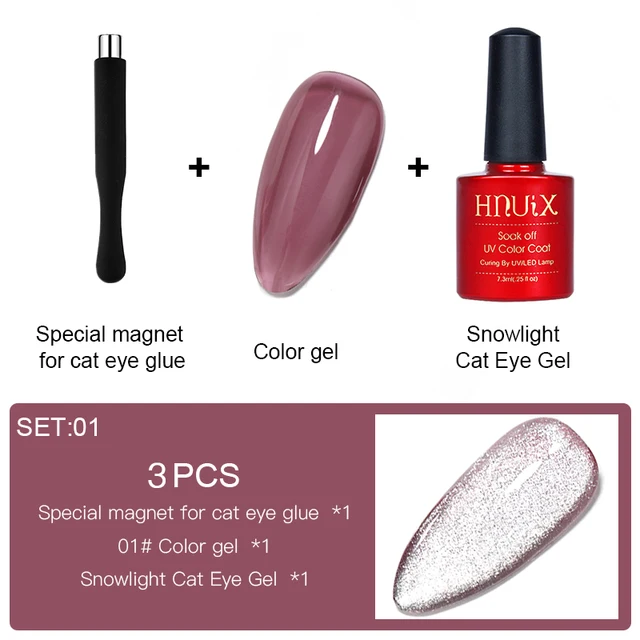 HNUIX 7.3ml 3D UV Clear Gel Dip Nail Art Gel Varnish Manicure Universal Wide New Color Phototherapy Cat Eye Gel Nail Polish SET01