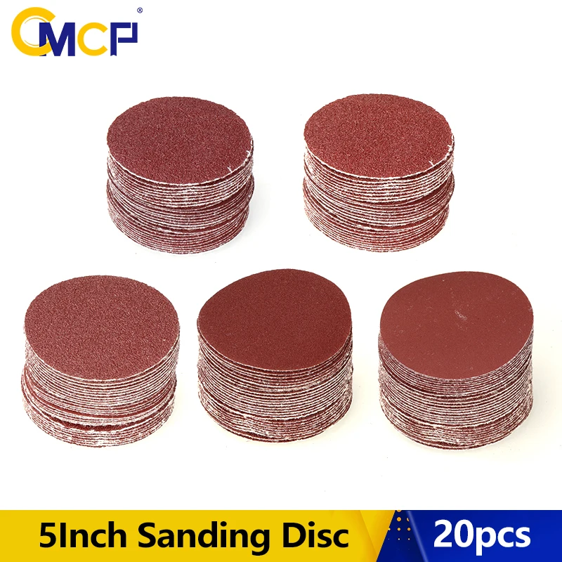 

CMCP 20pcs 125mm/5Inch Sanding Discs Hook Loop Sandpaper Grit 60/80/100/120/240 Round Sandpaper Disk Sand Sheet