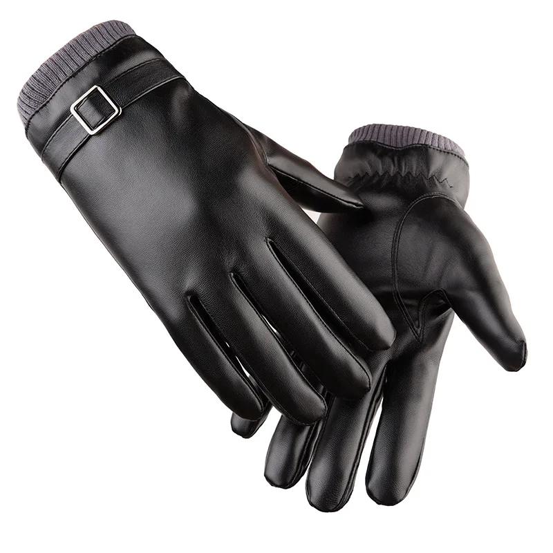 1 пара, черные перчатки из искусственной кожи, мужские толстые перчатки для вождения, зимние теплые ветрозащитные варежки с сенсорным экраном, Luvas WA 023