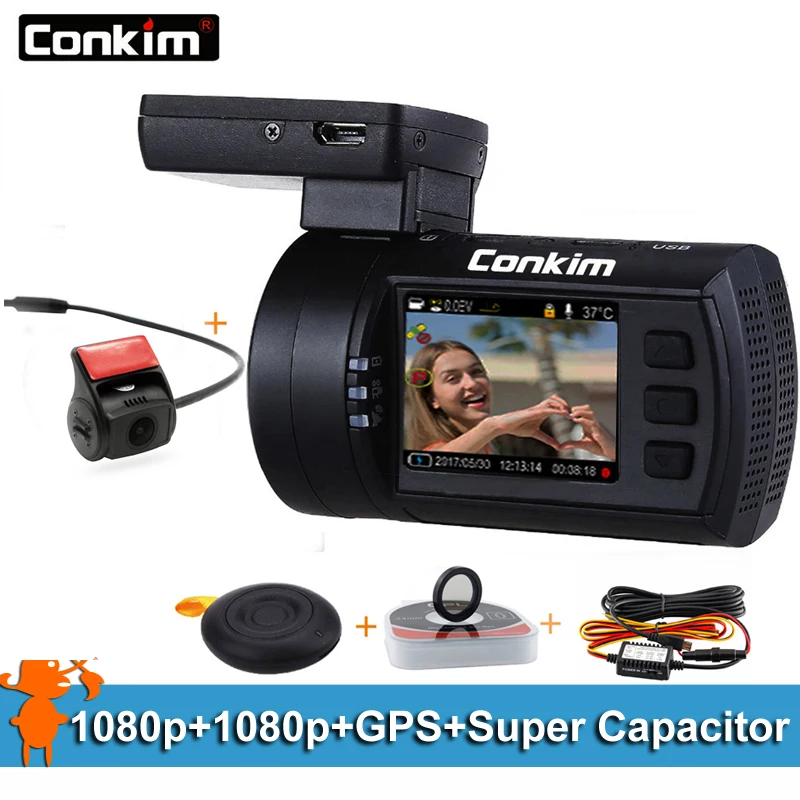 Видеорегистратор Conkim с 2 камерами Novatek 96663 Mini 0906 PRO 1080P Full HD камера заднего вида GPS