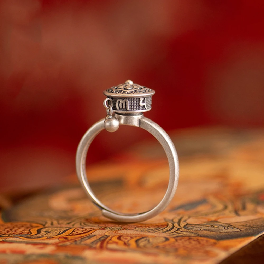 Finger Ring Vintage Spinner Rings Jewelry For Women Rotatable Lotus Anti Stress