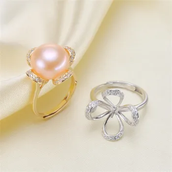 

Trendy style 925 Silver Pearl Ring Finger Ring Adjustable Resizable Ring Findings and Component Jewelry Part Fitting Accessorie