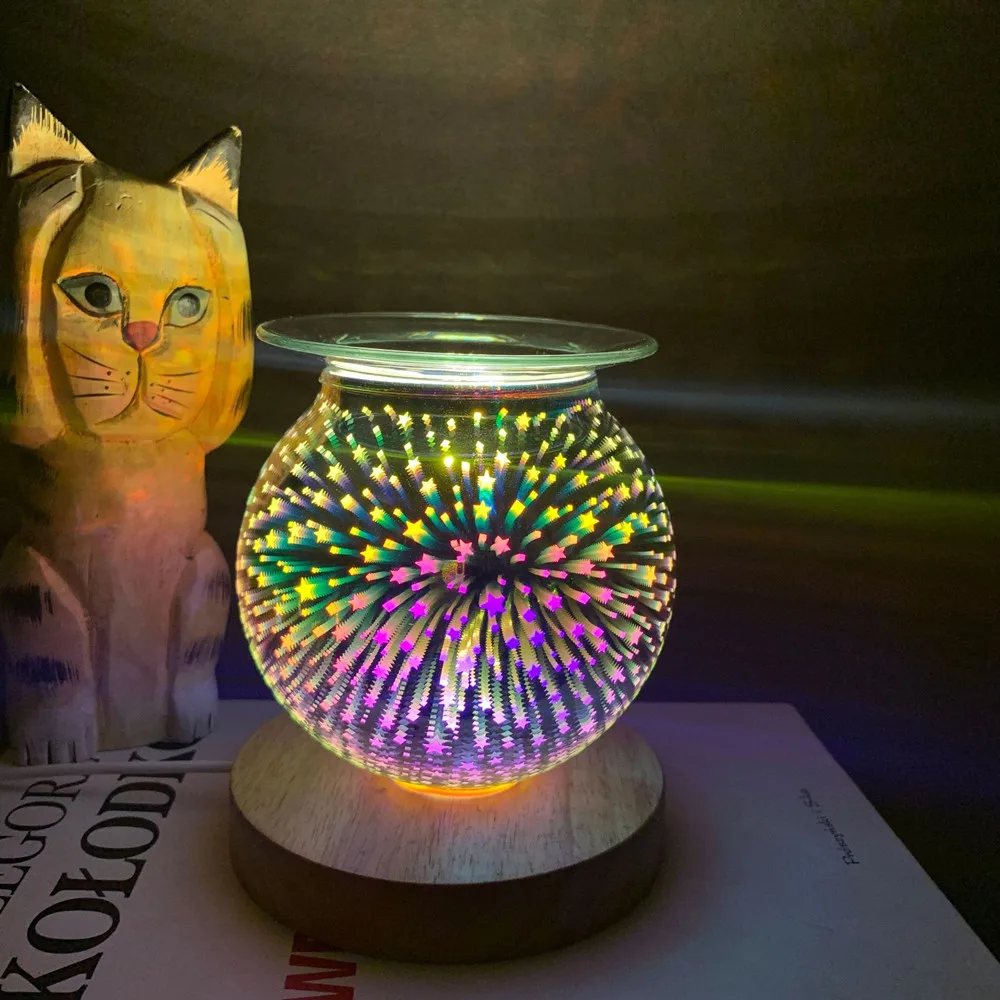 3D Звезда и фейерверк стеклянная Арома лампа восковая горелка свеча плавленый