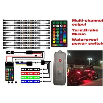 

12Pcs Atmosphere Multi-Color Neon Lamp Strips Kit LED Motor Lights multi-channel function controller Q84E