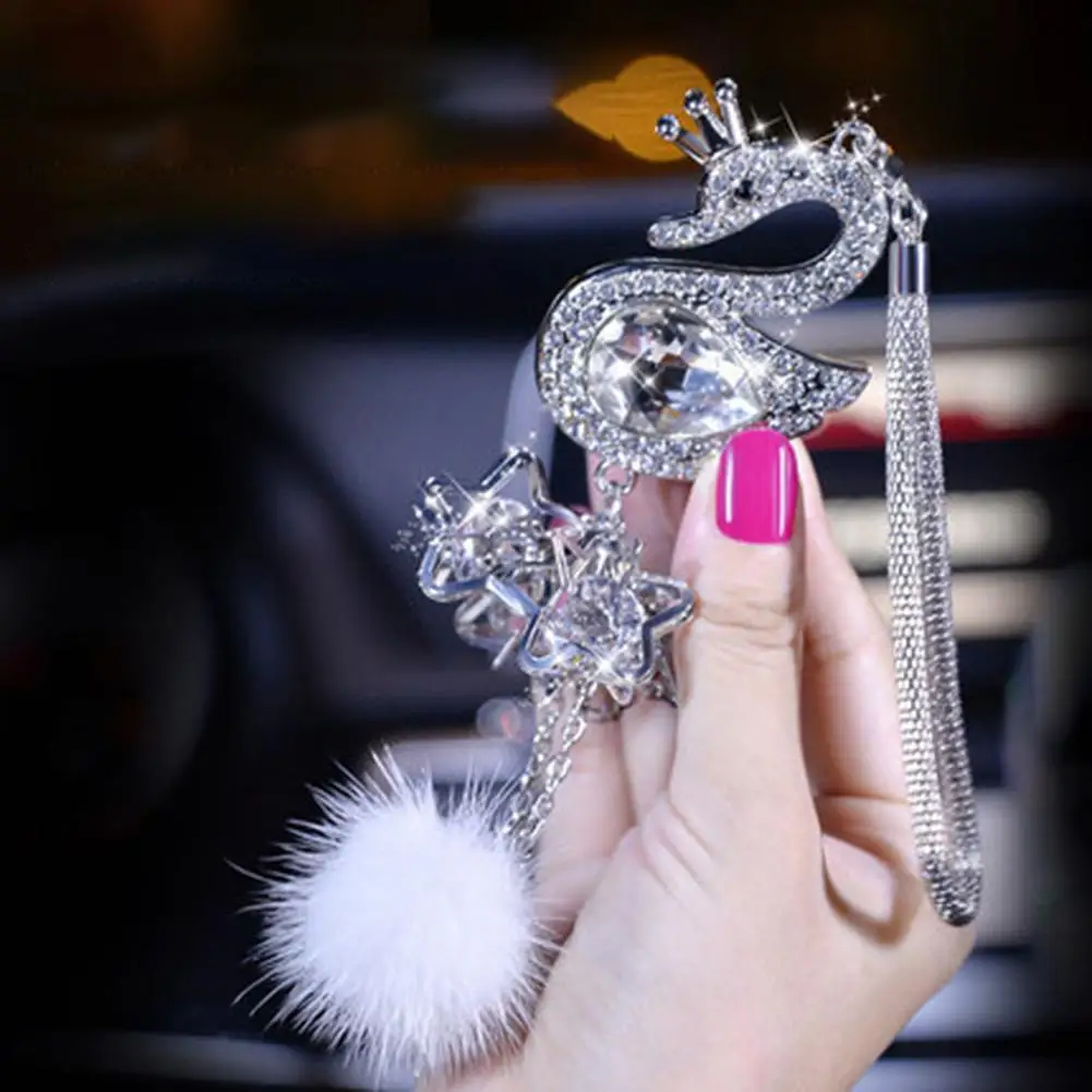 

Faux Crystal Swan Fashion Car Auto Interior Ornament Rearview Mirror Hanging Pendant Decoration Gift