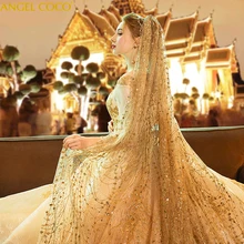Королевский классический корт для беременных роскошное свадебное платье шампанское золото беременность мусульманское свадебное платье халат De Mariee невесты свадебное платье