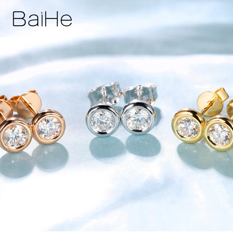 BAIHE Твердые 14 к желтое золото всего 0.20ct H/SI натуральные бриллианты женские Помолвочные мужские Подгонянные алмазные размеры круглые серьги-гвоздики