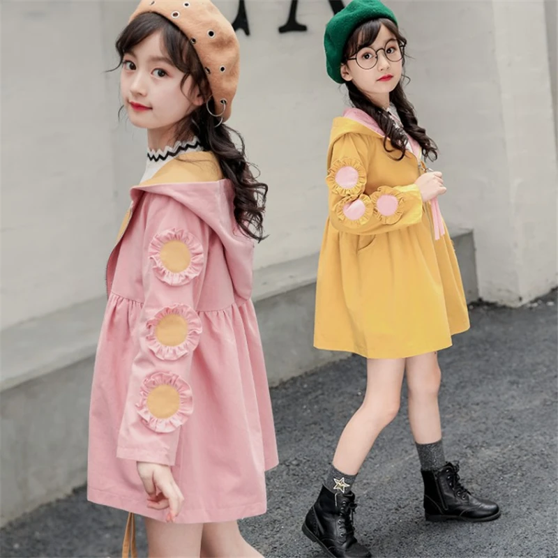 Модная Осенняя куртка для малышей куртка для девочек верхняя одежда с капюшоном и цветочным рисунком для девочек повседневная одежда пальто принцессы