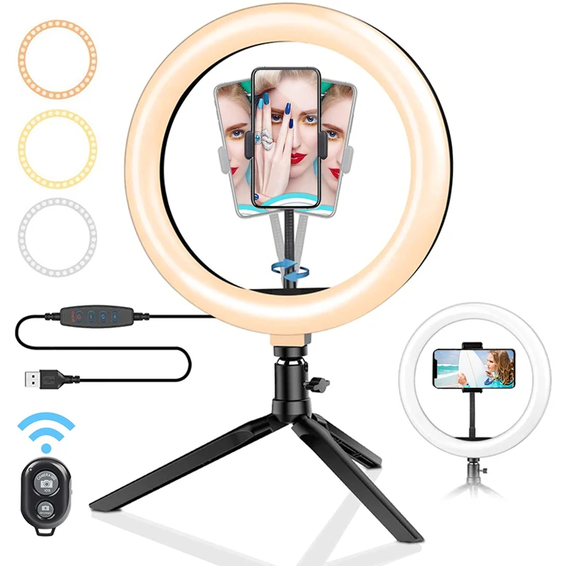 LED Dimmable Desk Selfie Ring Light 10inch 26cm with Tripod Stand and Phone Holder for Tik Tok live streaming YouTube video|Photographic Lighting|   - AliExpress