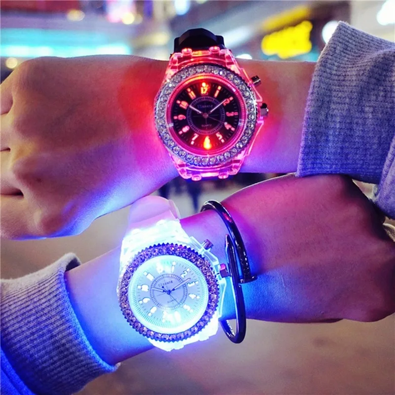Светящийся светодиодный детские часы Красочный светильник Стразы Цифровые Детские часы для девочек силиконовые кварцевые наручные часы montre enfant fille