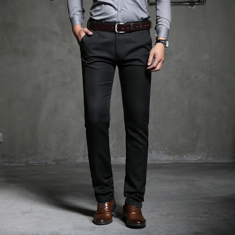 Brand Men's Slim Suit Pants Large Size Fashion Office meeting Business Casual Stretch Comfortable Breathable Black Blue Trousers