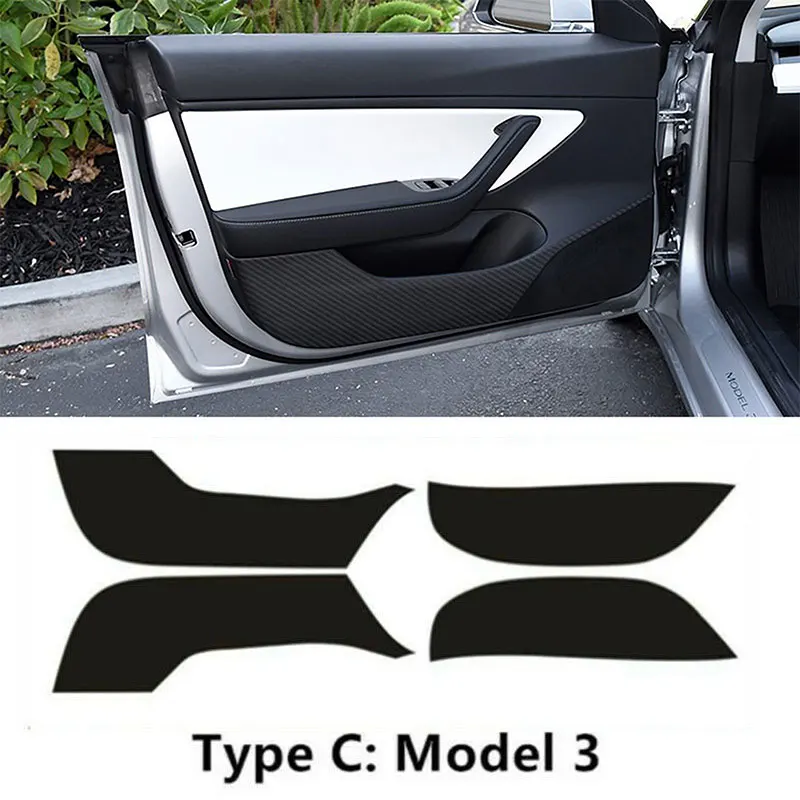 4pcs Protector Mat Cover Sticker Mouldings Carbon Fiber Simple Trim for Tesla Model 3 X S