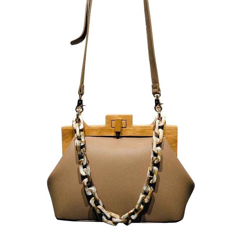 

Women'S Box Bag Bucket Bag Wooden Clip Evening Bag Ins Acrylic Chain Luxury Handbag Banquet Party Purse Shoulder Bag