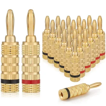 

4mm Gold Plated Speaker Banana Plugs-Closed Screw Type (12 Pairs (24 Plugs))(Red and Black)