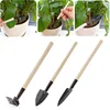 3 Pieces Of Mini Portable Garden Tools Metal Head Shovel Rake Spade Home Gardening Tool Set Balcony Home Wooden Handle Tool Set ► Photo 3/6